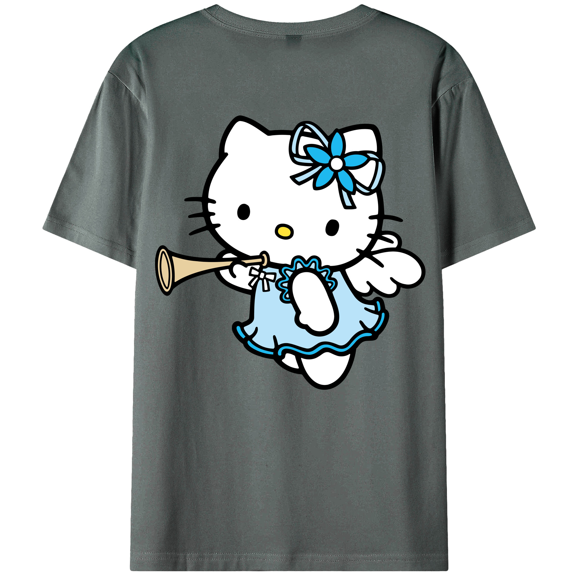 （画像用） Hello Kitty ハローキティ 綿100％ メンズ半袖Tシャツ（バックプリント） 通気性